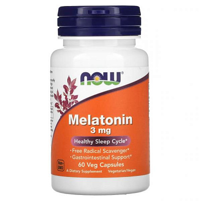 Мелатонин,  Now Foods, 3 мг, 60 капсул:uz:Melatonin, Now Foods, 3 mg, 60 kapsula