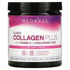 Neocell, Super Collagen Plus, коллаген с витамином C и гиалуроновой кислотой, 195 г:uz:Neocell, Super Collagen Plus, C vitamini va gialuron kislotasi bilan kollagen, 195 g