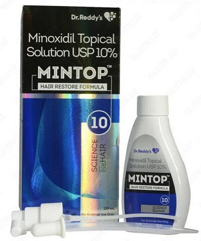 Mintop 10 - лосьон для волос на основе миноксидила:uz:Soch va soqol o'sishi uchun Mintop 10