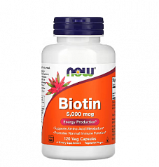 Биотин Now Foods, 5000 мкг, 120 вегетарианских капсул:uz:Now Foods Biotin, 5000 mkg, 120 Veg Kapsül