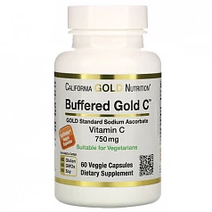 Буферизованный витамин C в капсулах, California Gold Nutrition, 750 мг, 60 растительных капсул:uz:Buferlangan vitamin C qopqoqlari, Kaliforniya oltin oziqlanishi, 750 mg, 60 sabzavotli kapsulalar