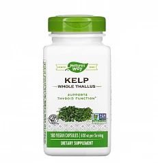 Бурые водоросли, цельный таллом Natures Way, 600 мг, 180 вегетарианских капсул:uz:Jigarrang dengiz o'ti, Natures Way Whole Thallus, 600 mg, 180 Veg Kapsül