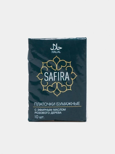 Платочки бумажные Safira, трехслойные, белые с эфирным маслом розового дерева