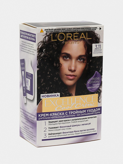 Краска для волос L'Oreal Excellence cool creme тон 3.11, Ультрапепельный, Темно-Каштановый