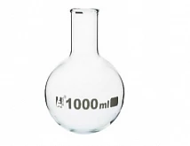 Колба круглодонная 50 мл с ободком, узкое горло, боросиликатное стекло:uz:Dumaloq tubli 50 ml lik flakon, tor tomoq, borosilikat shisha