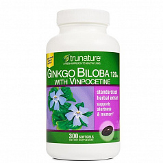 БАД для мозга и памяти Ginkgo Biloba Trunature (300 капсул):uz:Ginkgo Biloba aqliy ravshanlik va xotirani saqlashga yordam beruvchi kapsulalar