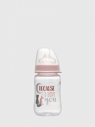 Nip Бутылка с широким горлышком, Girls 260 мл., с антиколиковым отверстием, силиконовая