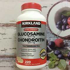 Таблетки Глюкозамина с Хондроитином Kirkland Extra strength Glucosamine+Chondroitin (220 шт.):uz:Chondroitin Kirkland qo'shimchali glyukozamin tabletkalari Glyukozamin+Kondroitin (220 dona)