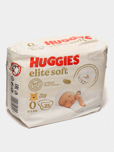 Подгузники Huggies Elite Soft 0+ до 3.5кг, 25шт