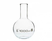 Колба плоскодонная 100 мл с ободком, узкое горло, боросиликатное стекло:uz:Yassi tubli 100 ml lik flakon, tor tomoq, borosilikat shisha