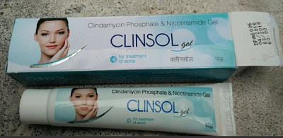 Крем от прыщей Clinsol (клиндамицина фосфат и никотинамид):uz:Clinsol akne gel (klindamitsin fosfat va nikotinamid)