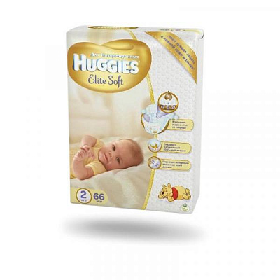 Памперсы Huggies Elite Soft (2) Jumbo 4-7 кг 66х2 гиппоалергенный