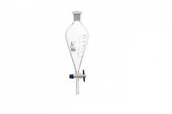 Воронка делительная градуированная 1000 мл, боросиликатное стекло, грушевидная форма, со шлифом 29/32, с пластиковой пробкой и ПТФЭ краном:uz:1000 ml bo'linadigan huni, borosilikat shisha, nok shaklidagi, 29/32 zımpara bilan, plastik Mantar va PTFE musluğ