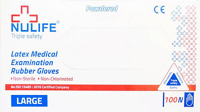 Перчатки латексные, смотровые, нестерильные S M L NULIFE (Нулайф)