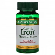 Nature's Bounty, Gentle Iron, железо, 28 мг, 90 капсул