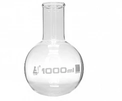 Колба круглодонная 1000 мл с ободком, широкое горло, боросиликатное стекло:uz:Dumaloq tubli kolba 1000 ml jant, keng tomoq, borosilikat shisha