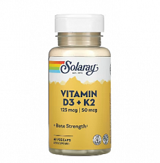 Соларай, витамины D3 и K2, без сои, 60 растительных капсул:uz:Solarai, D3 va K2 vitaminlari, soyasiz, 60 sabzavotli kapsulalar