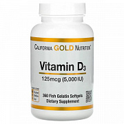 California Gold Nutrition, витамин D3, 125 мкг (5000 МЕ), 360 капсул из рыбьего желатина