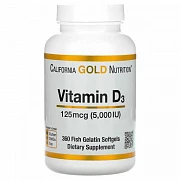 California Gold Nutrition, D3 vitamini, 125 mkg (5000 IU), 360 baliq jelatin kapsulalari