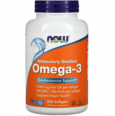 Омега-3 NOW Foods, 180 ЭПК/120 ДГК, 200 мягких капсул:uz:NOW Oziq-ovqatlar Omega-3, 180 EPA/120 DHA, 200 Softgels