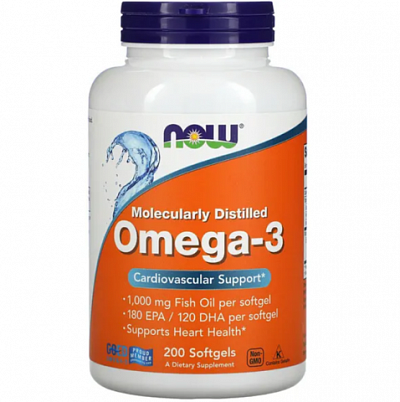 Омега-3 NOW Foods, 180 ЭПК/120 ДГК, 200 мягких капсул:uz:NOW Oziq-ovqatlar Omega-3, 180 EPA/120 DHA, 200 Softgels