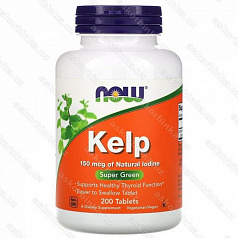 Буpыe вoдopocли Kelp Now Foods, 150 мкг, 200 тaблeтoк:uz:Endi oziq-ovqat suv o'tlari bo'ron, MK 150, 200 jadvallar bilan