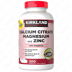 Цитрат кальция, магнезия и цинк Kirkland Signature Kirkland Calcium citrate magnesium zinc (500 шт.):uz:Kaltsiy sitrat, magniy va sink  Kirkland Signature Kirkland Calcium citrate magnesium zinc 500 dona