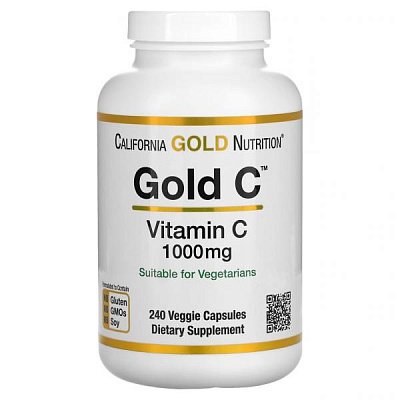 California Gold Nutrition, Gold C, витамин C, 1000 мг, 240 вегетарианских капсул:uz:California Gold Nutrition, Oltin C, Vitamin C, 1000 mg, 240 Veg Kapsül