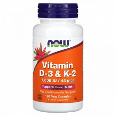Витамины D3 и K2 Now Foods, 120 растительных капсул:uz:Vitamin D3 va K2 Endi ovqatlar, 120 sabzavotli kapsulalar