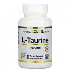 L-таурин, California Gold Nutrition, 1000 мг, 60 растительных капсул:uz:L-Taurin, Kaliforniya Oltin Oziqlantirish, 1000 mg, 60 Veg Kapsül