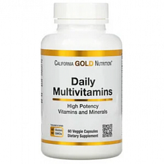 Мультивитамины для ежедневного приема California Gold Nutrition, 60 растительных капсул:uz:California Gold Nutrition Daily Multivitamin, 60 Veg Kapsül