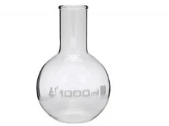 Yassi tubli 100 ml lik flakon, keng tomoq, borosilikat shisha