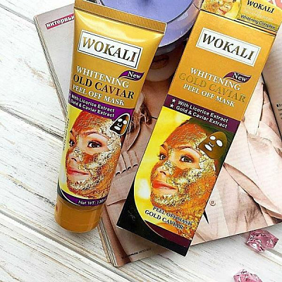 Золотая маска для лица Wokali Whitening Gold Caviar:uz:Whitening Gold Caviar niqobi terini parvarish uchun vosita