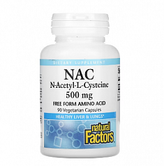 Natural Factors, NAC N-ацетил-L цистеин, 500 мг, 90 вегетарианских капсул:uz:Tabiiy omillar, NAC N-asetil-L sistein, 500 mg, 90 sabzavotli kapsulalar