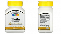 Биотин 21st Century,  10 000 мкг, 120 таблеток:uz:biotin 10000 mkg. 120 tabletka