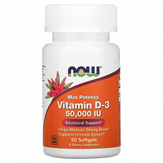 Витамин D3 NOW Foods, 50 000 МЕ, 50 капсул:uz:NOW Oziq-ovqatlar, D3 vitamini, 50 000 IU, 50 kapsula