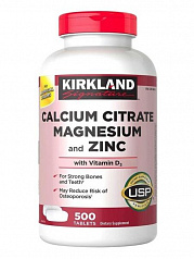 Цитрат кальция, магнезия и цинк Kirkland Signature Kirkland Calcium citrate magnesium zinc (500 шт.):uz:Kaltsiy sitrat, magniy va sink  Kirkland Signature Kirkland Calcium citrate magnesium zinc 500 dona