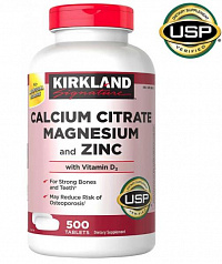 Цитрат кальция, магнезия и цинк Kirkland Signature Kirkland Calcium citrate magnesium zinc (500 шт.):uz:Kaltsiy sitrat, magniy va sink  Kirkland Signature Kirkland Calcium citrate magnesium zinc 500 dona